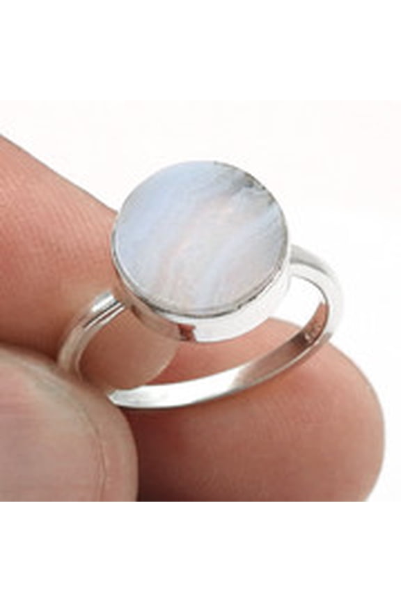 Blue Lace Agate Stone 925 Sterling Silver Statement Ring Women Gift Size 5.5