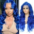 thumbnail image 1 of Blue Lace Front Wig PrePlucked 38 Inch Blue Wig Body Wave Colored Lace Front Wigs 13x6 HD Lace Frontal Wigs for Women, 1 of 6