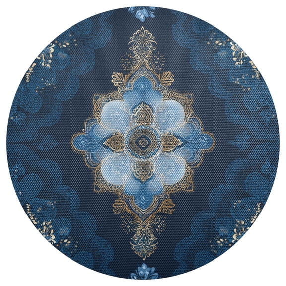 Blue Lace Symmetrical Pattern PVC Round Grid Placemat Table Mat 1 Pc 15.4" x 15.4"