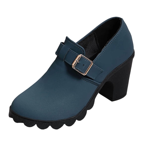 Blue Ladies' Casual Footwear With Metal Buckle Detail Platform Sole For Versatile Wear