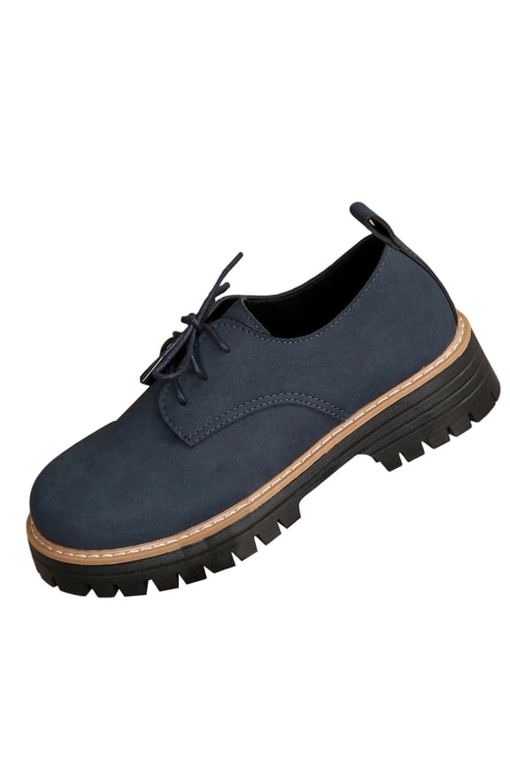 Blue Ladies Casual Loafers With Heel Follow-Up And Round Toe Lace Up For Outdoor And Leisure
