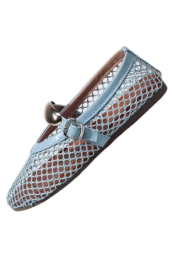 Blue Ladies Comfortable Vintage Flat Shoes Round Head Fishnet