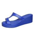 thumbnail image 1 of Blue Ladies Comfortable Wedge Heel Slide Sandals Platform Peep Toe For Summer Casual Outdoor Wear Slip On Design, 1 of 9