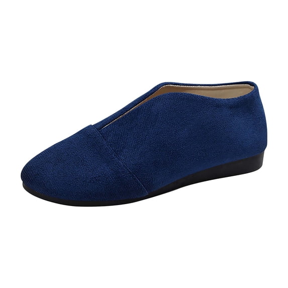 Blue Ladies Flats Pointed Toe Low Cut D'Orsay Slip On Shoes Casual Loafers Comfortable Flat Footwear For Daily Office Walking And Everyday Wear Size 36
