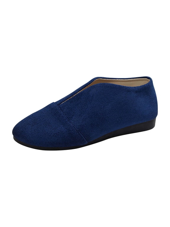 Blue Ladies Flats Pointed Toe Low Cut D'Orsay Slip On Shoes Casual Loafers Comfortable Flat Footwear For Daily Office Walking And Everyday Wear Size 39
