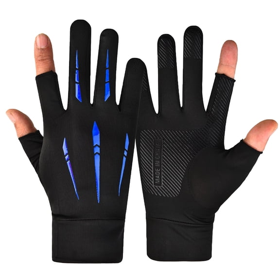 Blue Ladies Ice Silk Gloves With Two Finger Breathable Features For Sun Protection And Driving In Free Size For Summer