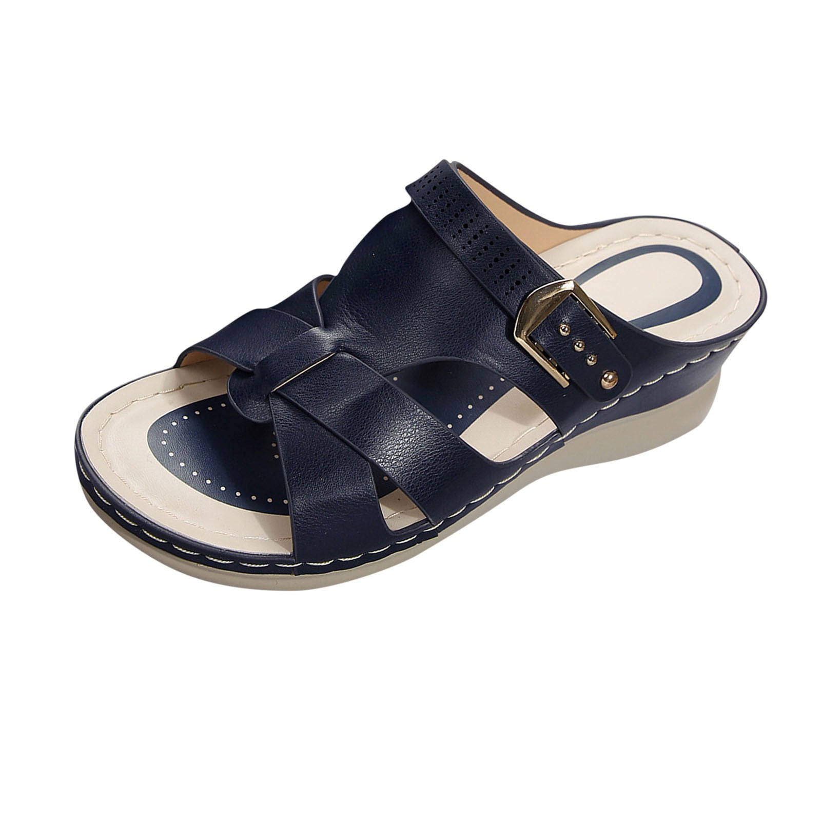 Blue Ladies Leisure Fish Mouth Wedge Heel Thick Bottom Flip Flops For ...