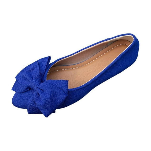 Blue Ladies Pointed Toe Flats With Oversized Bow Soft Sole Slip On Casual Comfortable Shoes For Daily Wear Lightweight Breathable Size 37