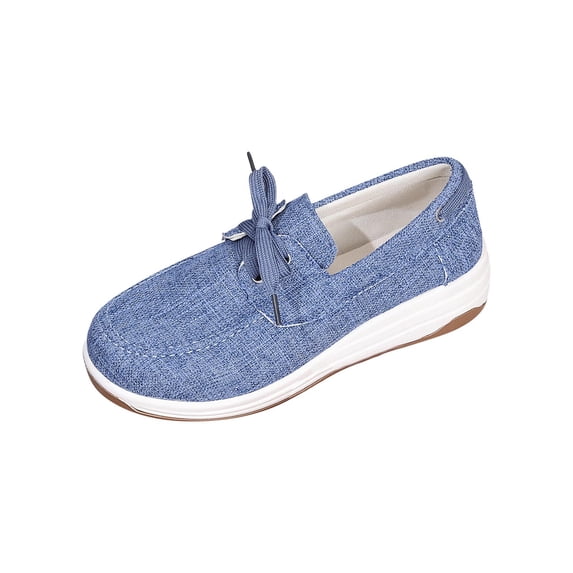 Blue Ladies Shoes Round Toe Closed Toe Laced Thick Sole Solid Color Lightweight Footwear For Daily Office Outdoor Wear Spring Summer Size 38