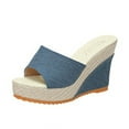 thumbnail image 1 of Blue Ladies Slippers Denim Round Toe Open Toe Design Thick Sole Wedge Heel For Casual Wear And Outdoor Indoor Use In Spring Summer Seasons Size 42, 1 of 8