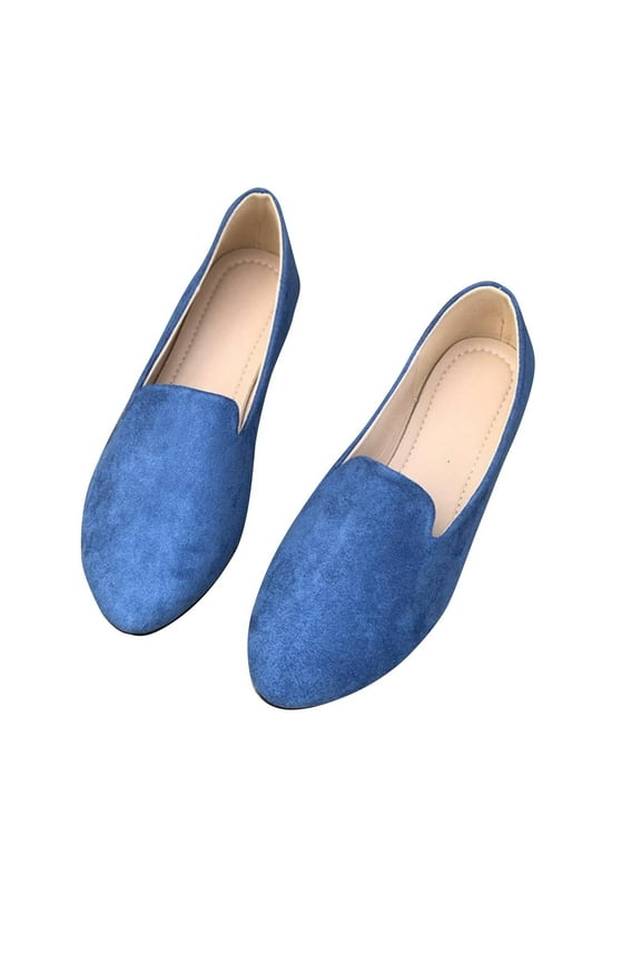 Blue Ladies Versatile Suede Flat Shoes With Elastic Band And Round Toe For All Day Use In Outdoor And Indoor Occasions