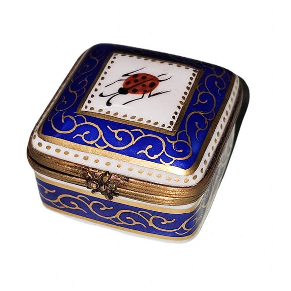 Blue Ladybug Box for Nature Lovers Limoges Box Porcelain Figurine