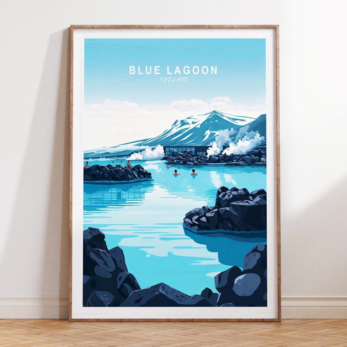 Blue Lagoon Iceland Minimalist Cityscape Travel Scenery Print, Unframed ... - Icelandic Minimalist Decor Inspiration