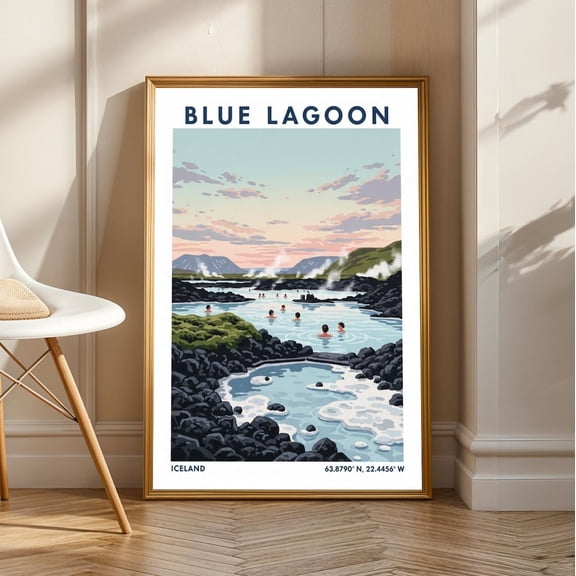 Blue Lagoon Iceland Poster: Vintage Travel Art Print, Unframed Poster Size 12x18