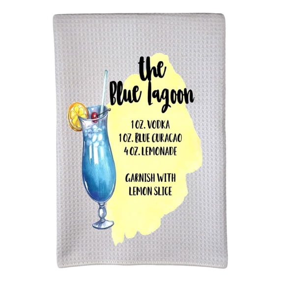 Blue Lagoon Recipe Alcohol Drinks 16"x24" Sublimation White Waffle Towel Trifolded 100% Polyester Highly Absorbent Kitchen Dish Towel Humorous Sarcastic Gift wwt-002