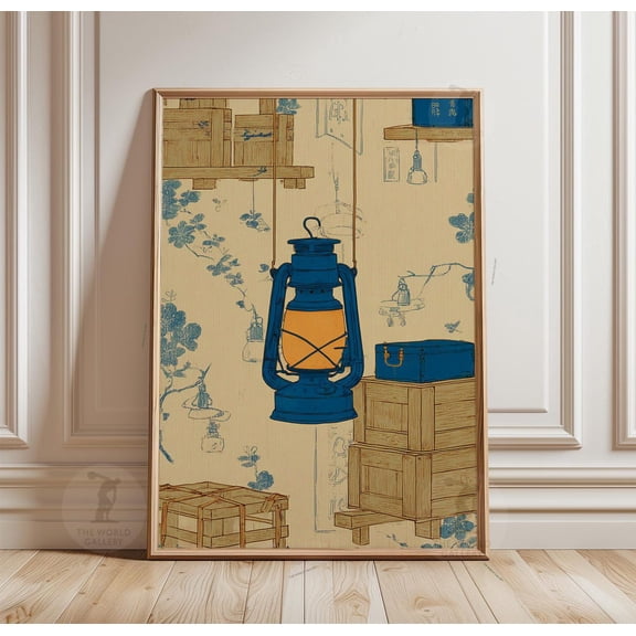 Blue Lantern Rustic Camping Poster Unframed Paper Print