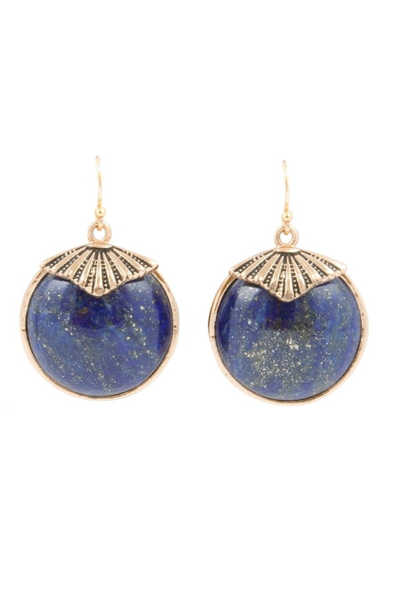 Blue Lapis Circle Golden Drop Earings