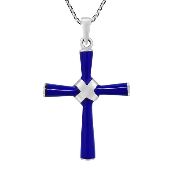 Blue Lapis-Lazuli Cross Mother of Pearl X Wrap .925 Silver Necklace