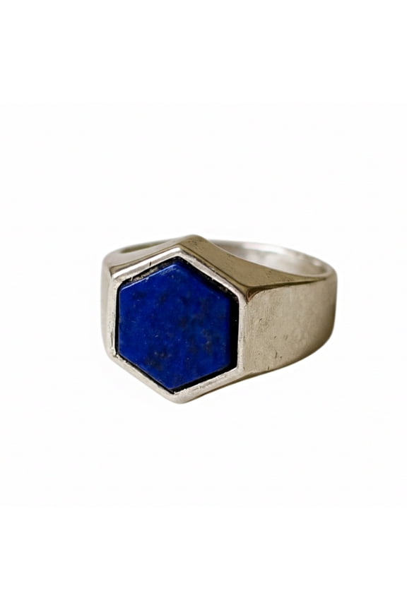 Blue Lapis Lazuli Signet Ring, 925 Solid Sterling Silver, Hexagon Shape Gemstone Ring, Unisex Jewelry