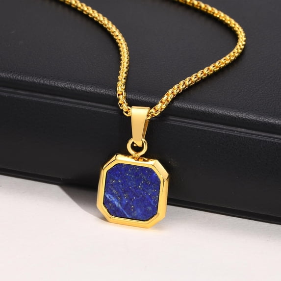 Blue Lapis Lazuli Square Amulet Necklace,Lapis Lazuli Charm Necklace For Women