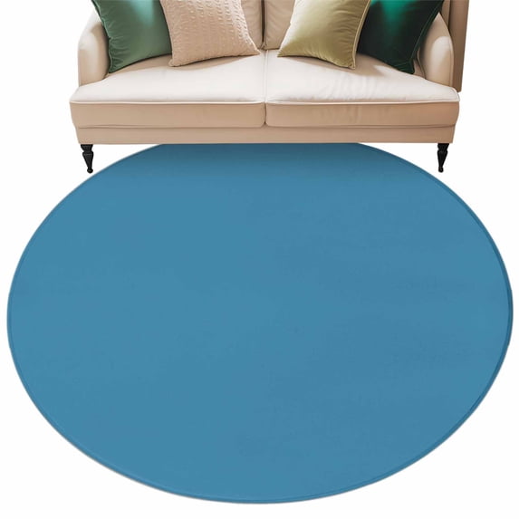Blue Large Area Rugs for Bedroom Living Room, Soft Non Slip Carpet Bedside Rug, Modern Pure Wave Ride Round Floor Cover Kitchen Accent Rug 6' for Dining Room/Office