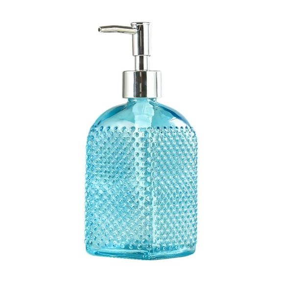 Blue Large Capacity Glass Soap Dispenser Refillable Hand Soap Pump Bottle For Bathroom Kitchen 500Ml Glass Bottle With Pump For Body Wash Shower Gel 7.68X2.95X2.95 Inches