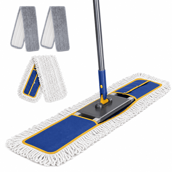 Blue Large Commercial Mop Heavy Duty Industrial with 3 Pads 60 Inch Long Handle