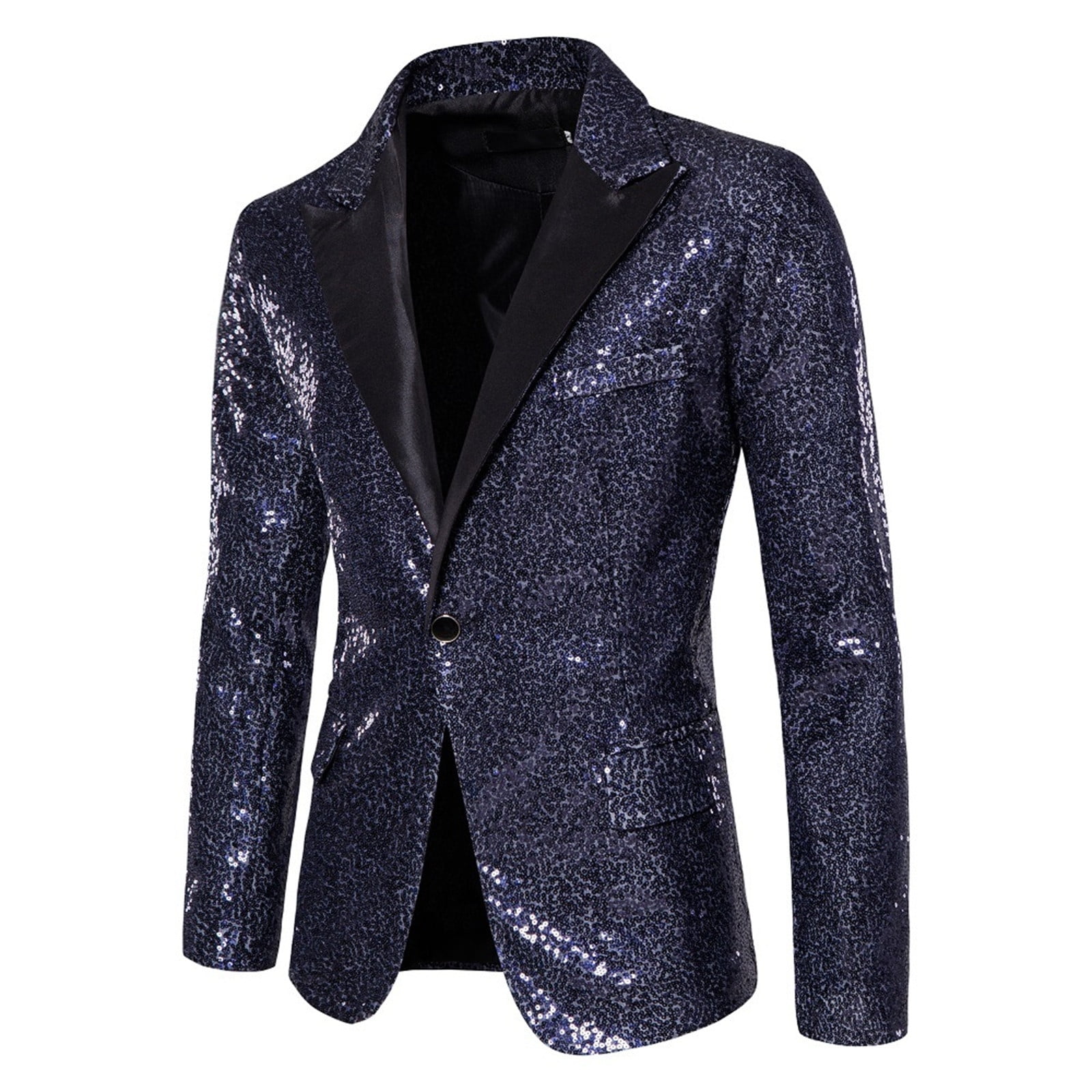 Blue Large Men Shiny Sequin Blazers Suit Jacket for Men Tuxedo Party