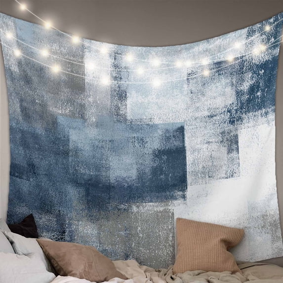 Blue Large Tapestry for Bedroom Wall Hanging Tapestry, Retro Oil Painted Modern Abstract Art Ceiling Backdrop Tapestries Poster Blanket Wall Decor for Teens Room Living Room Dorm 85" x 90"