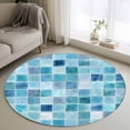 Blue Lattice 4FT Round Area Rugs Summer Watercolor Square Ocean Soft ...