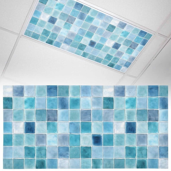 Blue Lattice Fluorescent Light Covers Summer Watercolor Square Ocean Magnetic Light Filters Ceiling Lighting Panel Shade for Classroom Office Home 2 x 4 ft, 1 Pack
