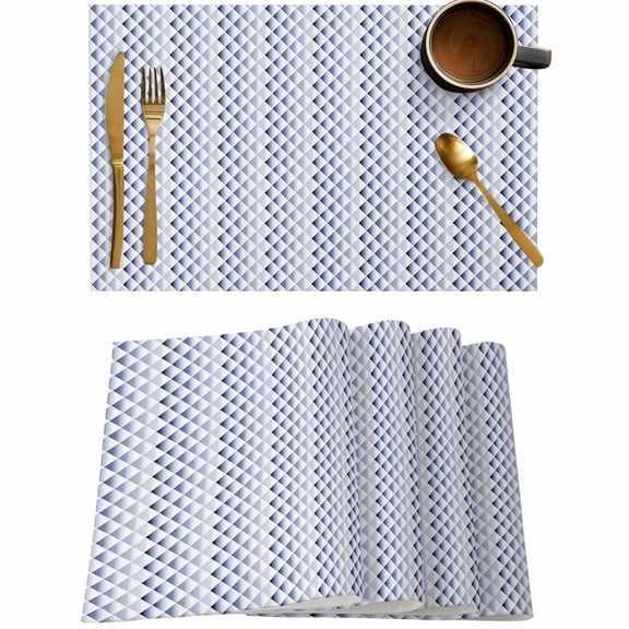 Blue Lattice Gradient Abstract Stripe Placemats Set of 4,Wipeable Washable Table Mats for Dining Tables,Overlay Color Block Place Mats for Kitchen Event Party Tabletop Decor