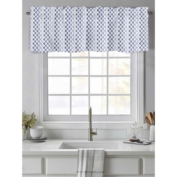 Blue Lattice Gradient Abstract Stripe Valances for Windows,Kitchen Valance Rod Pocket Short Curtain,Overlay Color Block Valance Curtain Window Valances for Bedroom Living Room 54"x18"