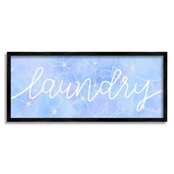 Blue Laundry Floral Pattern Botanical & Floral Graphic Art Black Framed Art Print Wall Art