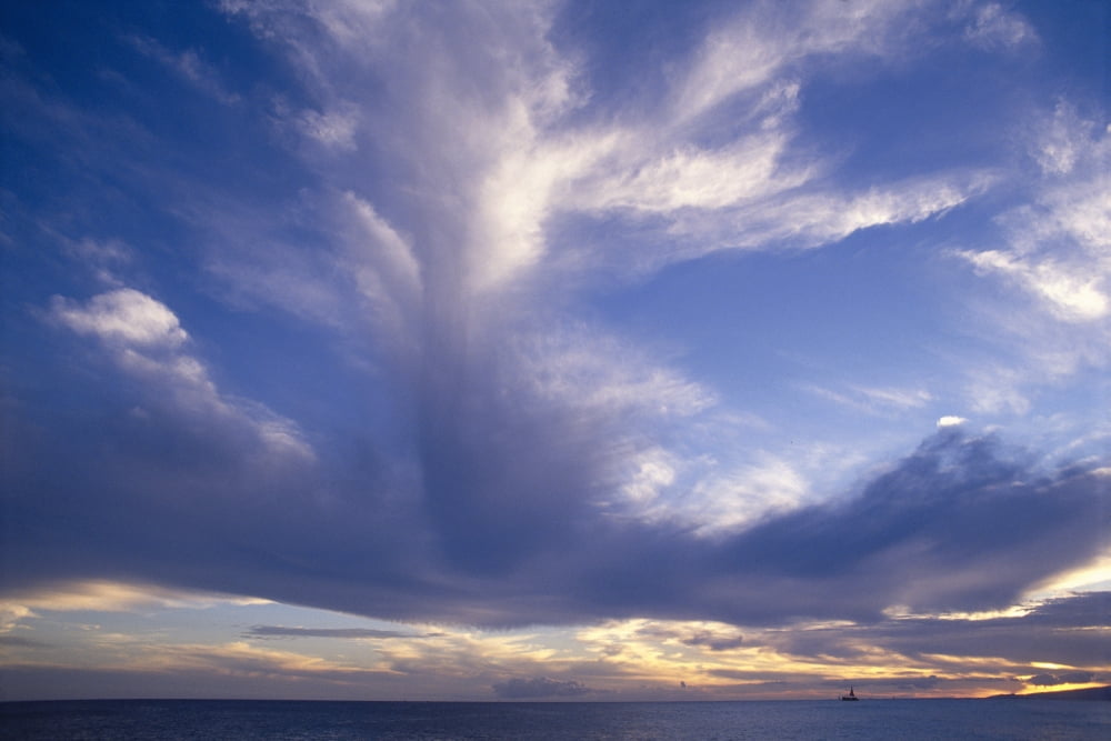 Blue-Lavender Cloud Formations Over Ocean A35H Canvas Art - Mary Van de Ven Design Pics (38 x 24)