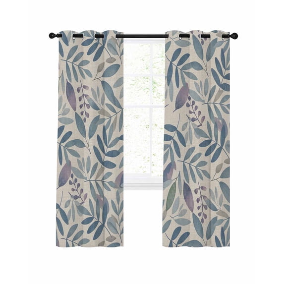 Blue Leaf Blackout Curtains 63 Inches Long for Bedroom, Farmhouse Purple Fruit Nature Branch Plant Thermal Insulated Room Darkening Black Out Window Curtain Panels Grommet Drapes for Living Room