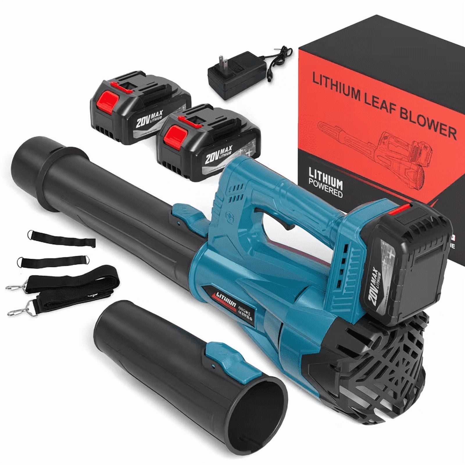 Blue Leaf Blower With Two Battery And Adjustable Strap