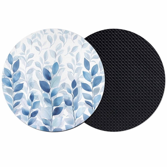 Blue Leaf Coasters Set of 2, Soft Absorbent Coasters for Drinks, Watercolor Country Plant Monochrome Branch Non-Slip Cup Coaster Mat with Rubber Bottom for Home Kitchen Desk Coffee Bar Table Decor 4"