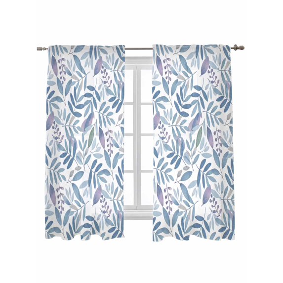 Blue Leaf Curtains 63 Inch Length,Sheer Curtains for Bedroom Living Room Window Watercolor Pastoral Purple Plant Fall Fruit Rod Pocket Drapes Kitchen Curtains Small Half Window 42"x63" 2 Panels