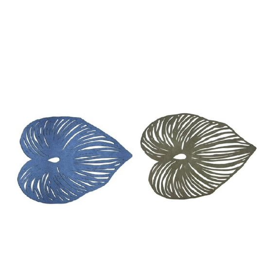 Blue Leaf Double-Sided Placemat, Metallic Dove Gray  Blue