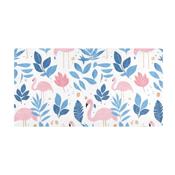 Blue Leaf Flamingo Bath Mat 39x20 Inch Soft Absorbent Non-Slip Plush Bathroom Rug for Floor