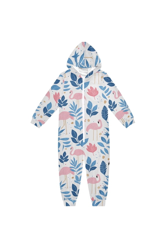 Blue Leaf Flamingo One Piece Pajamas Soft Jumpsuit Cozy Sleep and Play Romper Zipper and Pockets 7T-8T