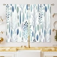 thumbnail image 1 of Blue Leaf Floral Small Kitchen Curtains Plant Window Treatment Tropical Herb Rod Pocket Cafe Short Window Curtains for Bathroom Dining Laundry Room Botanical Treatment Drapes 27.5x39 inch, 1 of 6