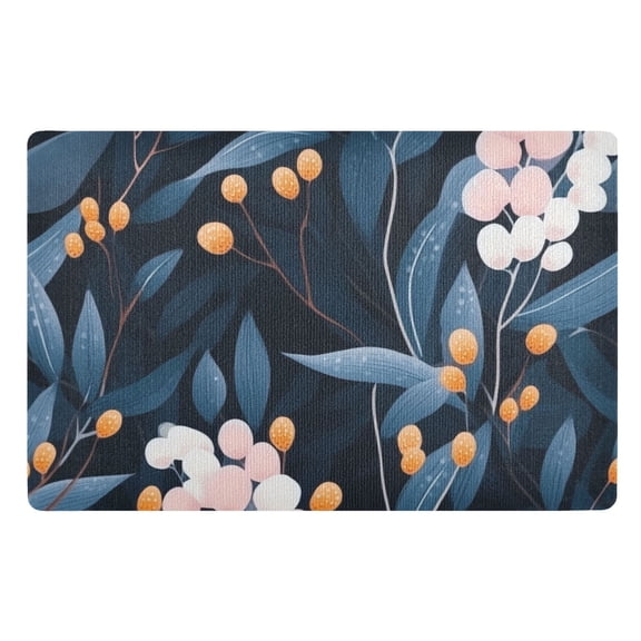 Blue Leaf Flower and Berry Floor Door Mat Outdoor Indoor for Home Entrance Welcome Mats 32"x20"