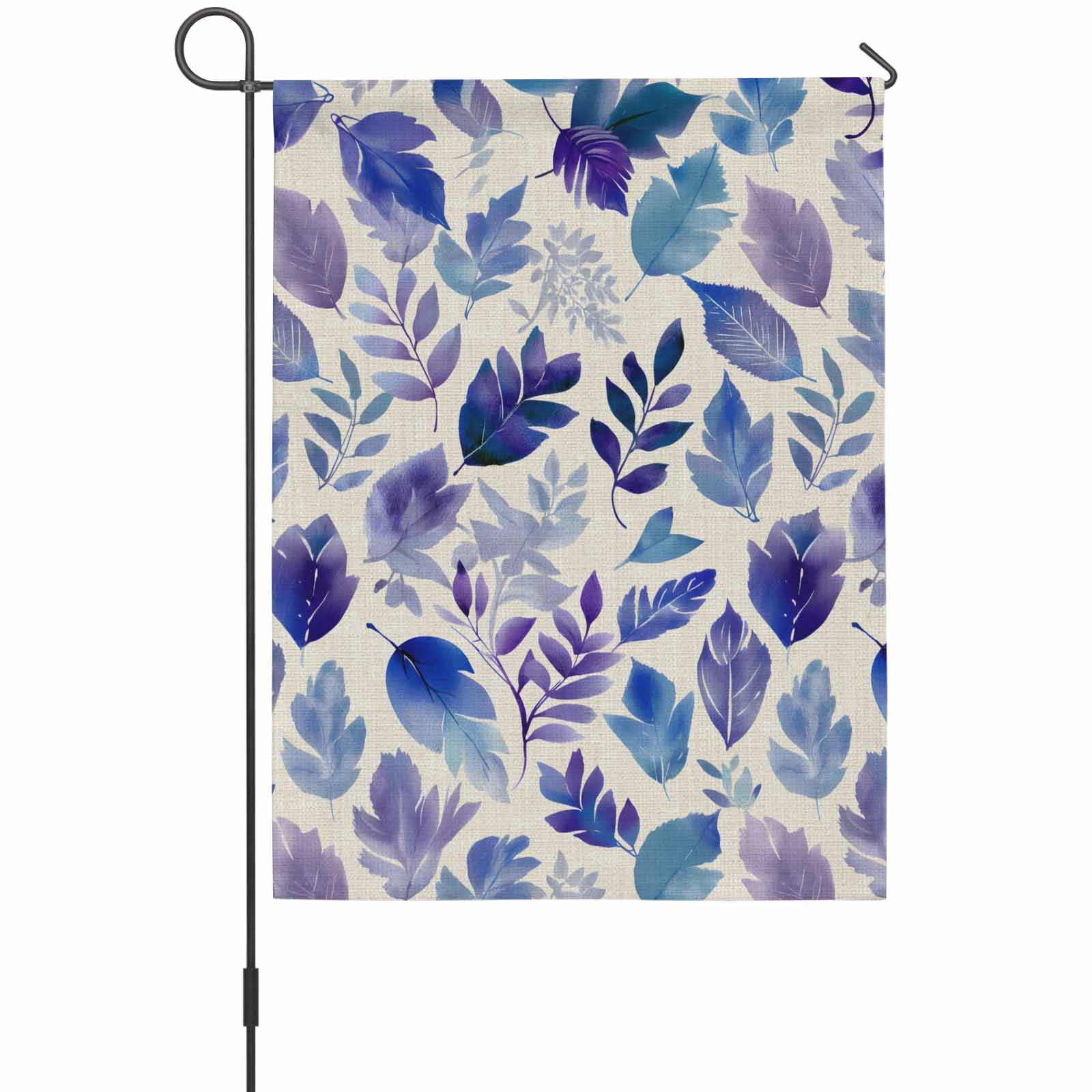 Blue Leaf House Flag 28 x 40 Inches, Watercolors Leaf Vintage Linen ...