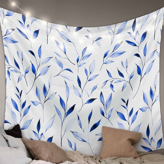 Blue Leaf Large Tapestry for Bedroom Wall Hanging Tapestry,Modern Botanical Foliage Plant Country Flower Ceiling Backdrop Tapestries Poster Blanket Wall Decor for Teens Room Living Room 86" x 104"
