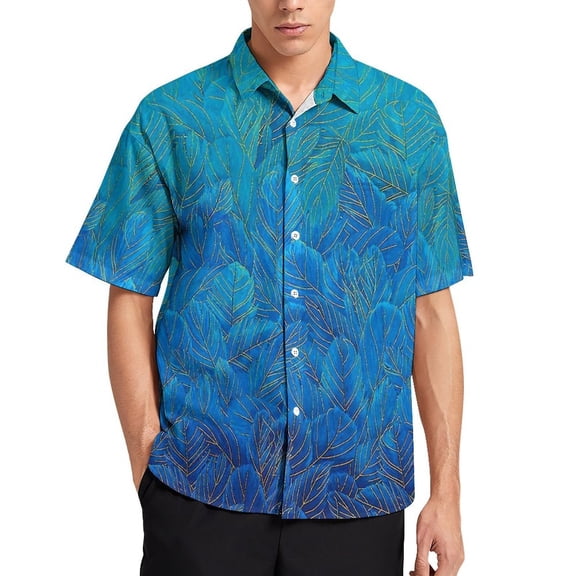 Blue Leaf Men's Short Sleeve Button Up Shirts Casual Regular-Fit Beach Summer Tops M-4XL