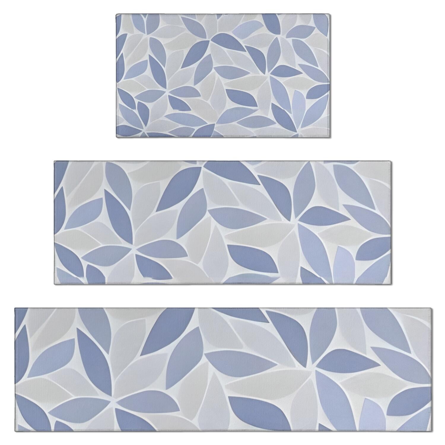 Blue Leaf Pattern Kitchen Rugs Sets Of 3,Kitchen Runner Rugs Non Skid ...