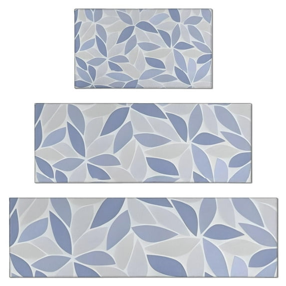 Blue Leaf Pattern Kitchen Rugs Sets Of 3,Kitchen Runner Rugs Non Skid Washable,Decorative Kitchen Floor Mats for Kitchen,Sink,Laundry,17"x30"+ 17"x47" + 17"x59"