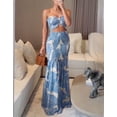 thumbnail image 1 of Blue Leaf Print Strapless Twist Front Cutout Smocked Maxi Dress, 1 of 10